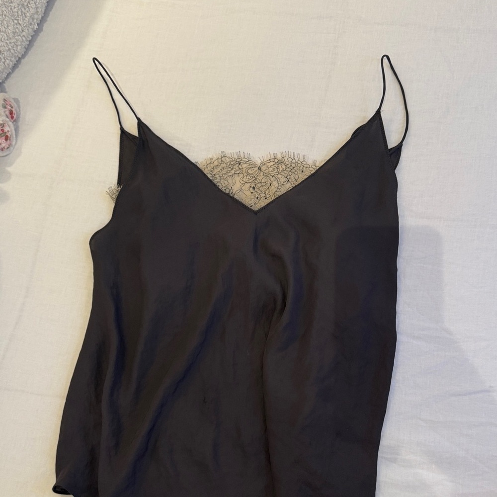 Free People Elegant Black Lace Trim Cami Top